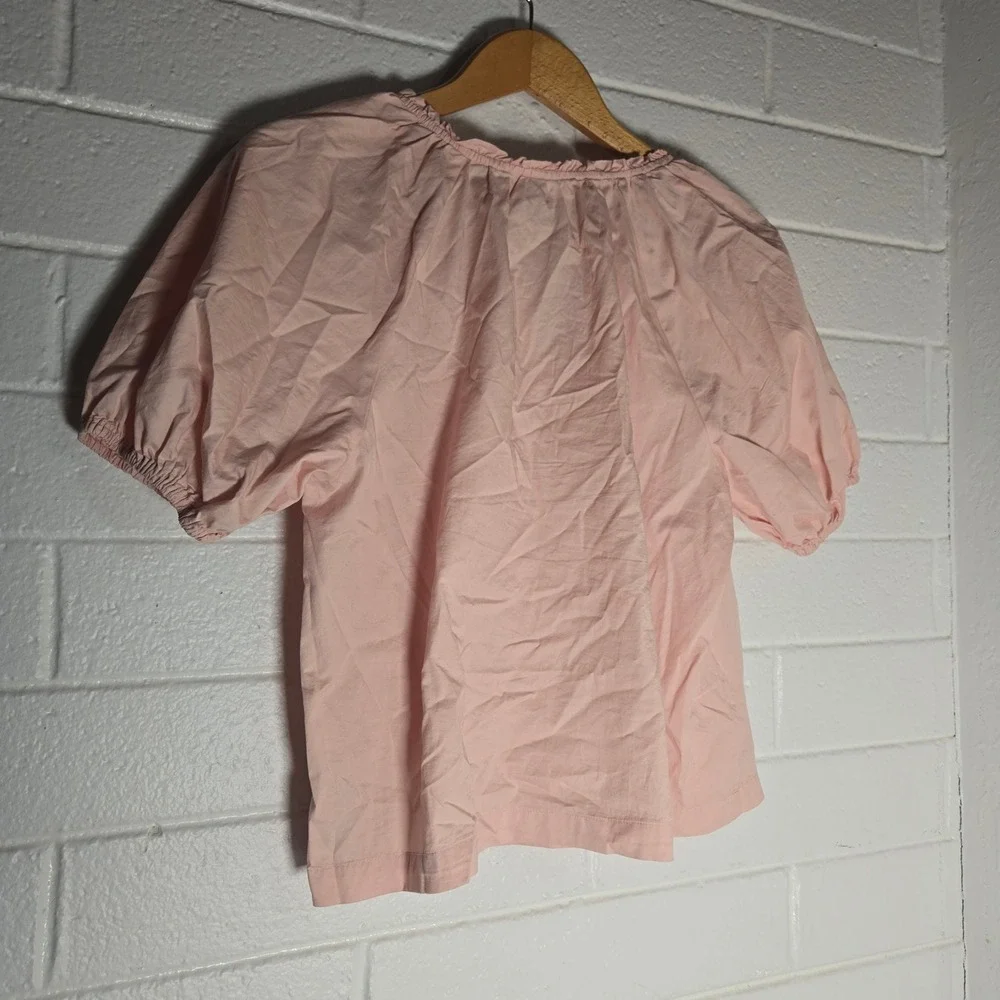 Old Navy Powder Pastel Pink Bamboo Top Medium Cotton Puff Sleeve Preppy Cottage
